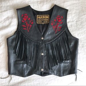 Sale* 90s Vintage Leather Floral Fringe Biker Vest